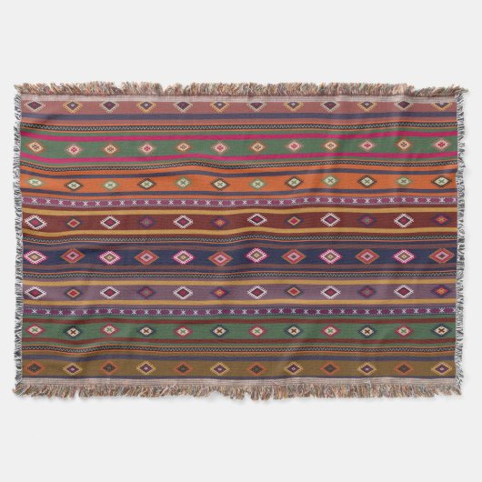 Türkisches Kilim Pattern farbenfrohe Tribal Decke (Vorderseite)