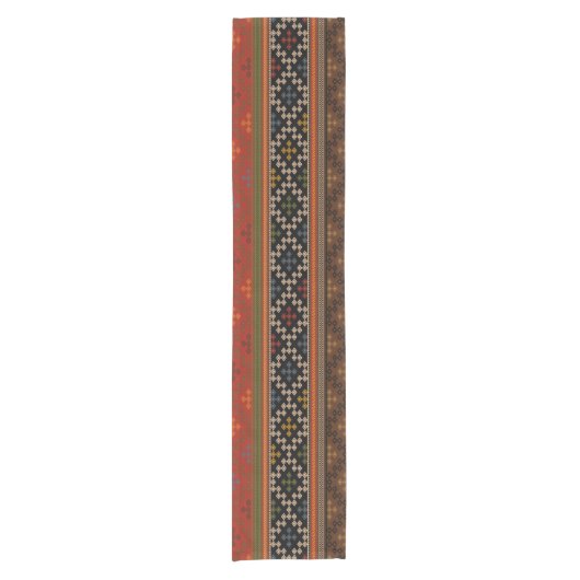 Türkisches Kilim Pattern farbenfrohe Tribal Kurzer Tischläufer (Vorderseite)