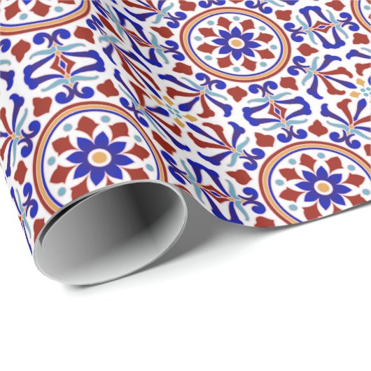 Türkisches Kunstwerk Red Blue White Design Geschenkpapier (Rolleneckpunkt)
