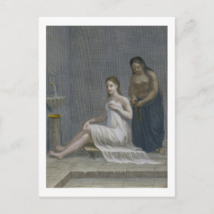 Türkisches Mädchen, das sich die Haare in den Bäde Postkarte