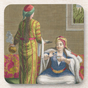 Türkisches Mädchen, Kaffee auf dem Sofa, 18. Cen Getränkeuntersetzer
