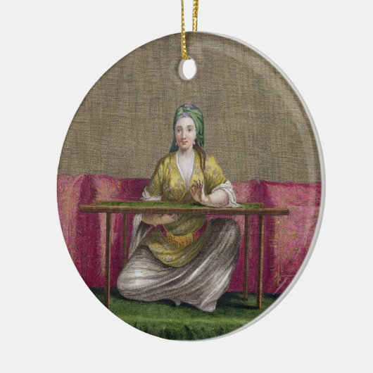 Türkisches Mädchen, stickend, 18. Jahrhundert Keramikornament (Links)