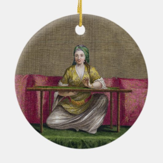 Türkisches Mädchen, stickend, 18. Jahrhundert Keramikornament (Hinten)