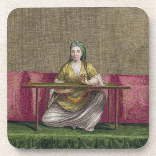 Türkisches Mädchen, stickend, 18. Jahrhundert Untersetzer (Vorderseite)