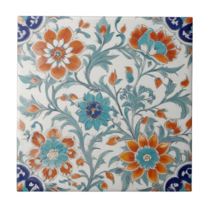 Türkisches osmanisches florales Blau Orange Grüne Fliese