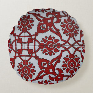 Türkisches rotes Keramik-Blumenmuster Rundes Kissen