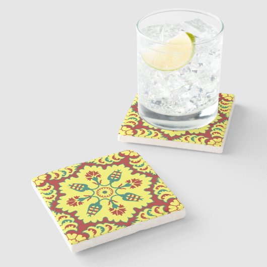 Türkisches Tulpemuster der Osmane im Rot und im Steinuntersetzer (Seitenansicht)