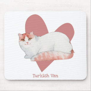 Türkisches Van Cat Wassercolor Kitty Pink Herz Mousepad