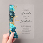 Türkise Aquagoldene Blumen-Script-Hochzeit Acryleinladungen (Insitu (Handheld))