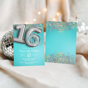 Türkise blaue Glitter 16. Einladung
