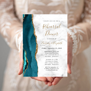 Türkise Blaue Gold Achat Hochzeitsprobe Abendessen Einladung