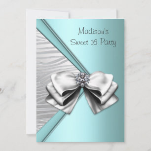 Türkise blaue Silber-Zebra-Süß-16-Party Einladung