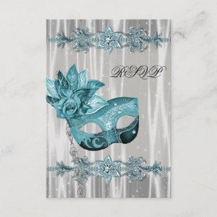 Türkise Blaue Weiße Maskenball-Party RSVP Karte