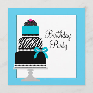 Türkise Blaue Zebra Torte Cupcake Geburtstagsfeier Einladung