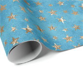 Türkise Blue Gold Stars Geschenkpapier (Rolleneckpunkt)