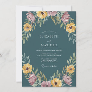Türkise Blütenromanze Hochzeit Einladung