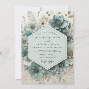 Türkise Botanische Ätherische Hochzeit Einladung