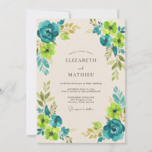 Türkise Chartreuse Wildblumen-Hochzeit Einladung