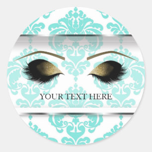 Türkise Damast-Vintage-Glamour-Moderne-Make-up-Wim Runder Aufkleber