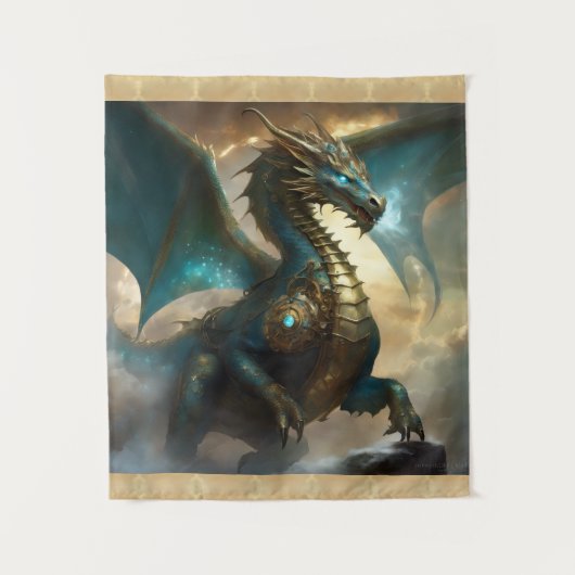 Türkise Drachen-Wandbehang-Dekoration für das Schl Wandteppich (Vorderseite)