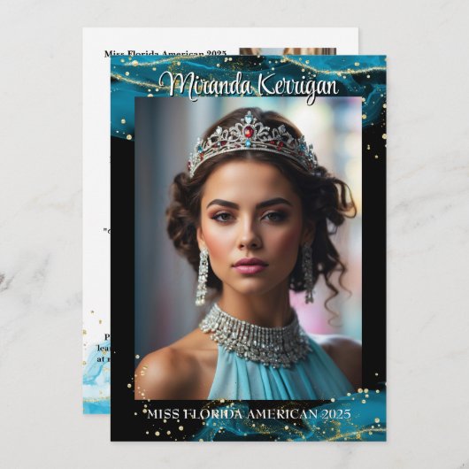 Türkise Dream Pageant Autograph Card QR Code Save The Date (Vorne/Hinten)