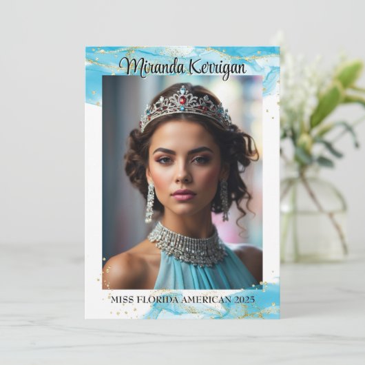 Türkise Dream Pageant Autograph Card QR Code Save The Date (Stehend Vorderseite)