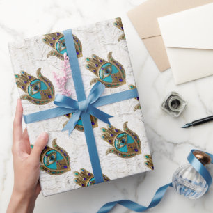 Türkise Drittes Auge Hamsa Geschenkpapier
