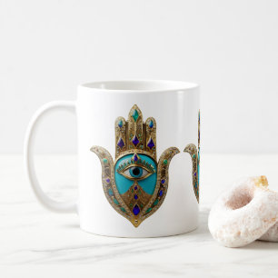 Türkise Drittes Auge Hamsa Kaffeetasse