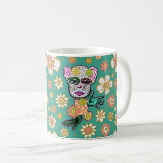 Türkise Drollery Floral von Natalie Schorr Kaffeetasse (VorderseiteRechts)