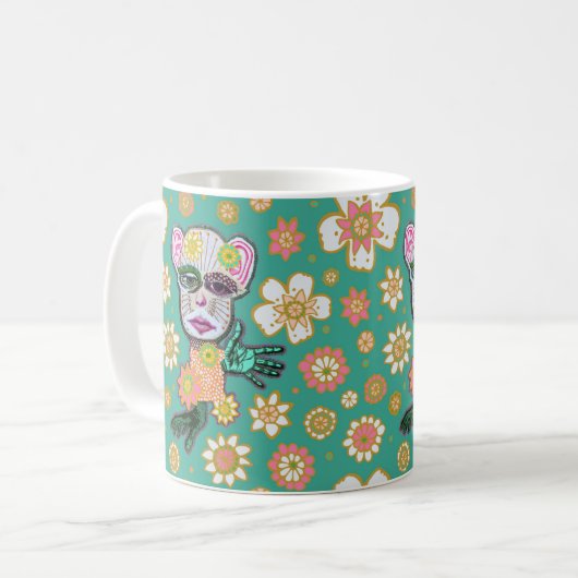 Türkise Drollery Floral von Natalie Schorr Kaffeetasse (Vorderseite Links)
