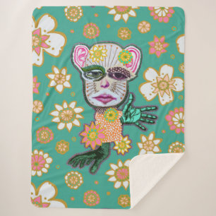 Türkise Drollery Floral von Natalie Schorr Sherpadecke