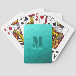 Türkise geometrische Netzstruktur-Monogramm Spielkarten