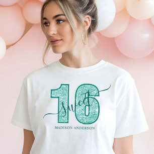 Türkise Glitter-Schrift Süße 16 Geburtstag Tri-Blend Shirt