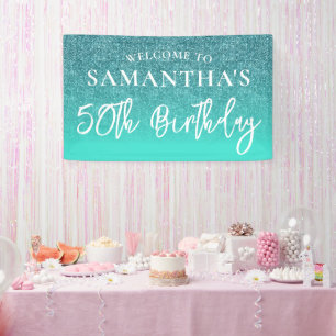 Türkise Glitter und Türkis 50. Geburtstag Banner