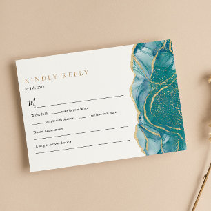 Türkise Gold-Achat-Moderne Hochzeit RSVP Karte
