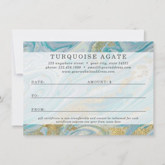 Türkise Gold Agate Stone Geode Certificate Card Einladung (Rückseite)