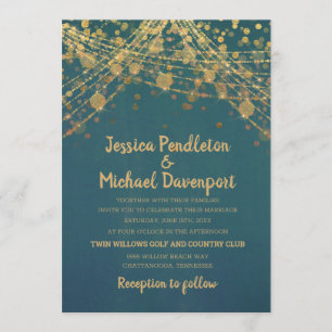Türkise Gold Glitter Lichterkette Hochzeit Einladung