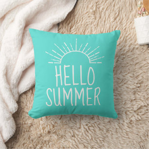Türkise Hallo Sommer Typografie Wohndekoration Kissen