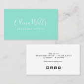 Türkise handgeschriebene Skripte Social Media Icon Visitenkarte (Vorne/Hinten)