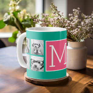 Türkise & Hot Pink Instagram 8 Foto Collage Monogr Kaffeetasse
