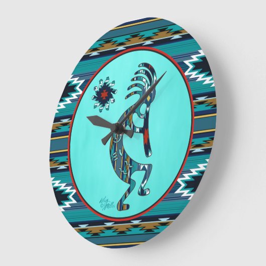 Türkise Kokopelli Große Uhr (Winkel)