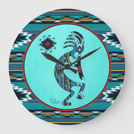 Türkise Kokopelli Große Uhr (Vorderseite)