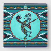 Türkise Kokopelli Große Wall Uhr (Vorderseite)