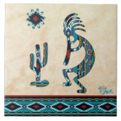 Türkise Kokopelli Keramik Fliese (Vorderseite)