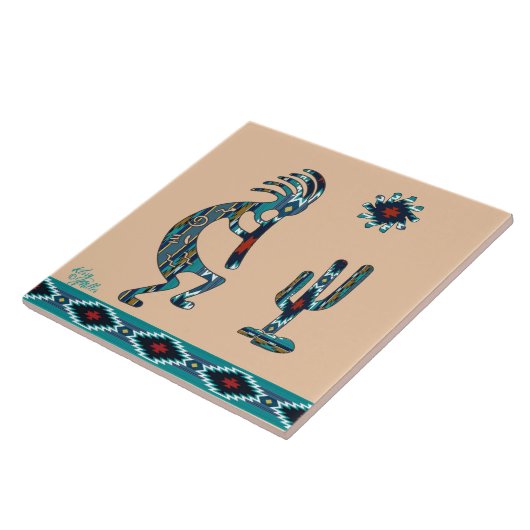 Türkise Kokopelli Keramik Fliese (Seite)