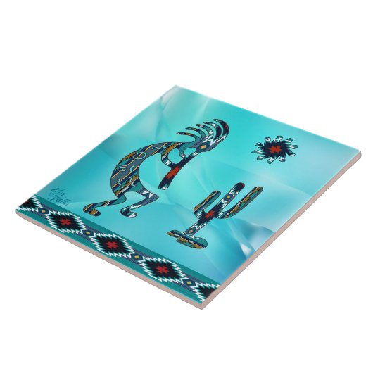 Türkise Kokopelli Keramik Fliese (Seite)