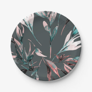 Türkise Korallen-Wasserfarbe-Botanical-Glamour-Hoc Pappteller
