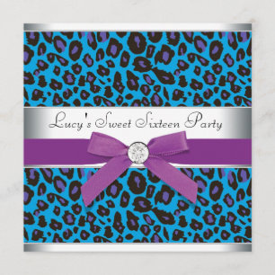 Türkise Lila Leopard Sweet 16 Party Einladung