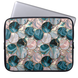 Türkise Marmor-Laptop-Hülle mit Kreisdesign Laptopschutzhülle
