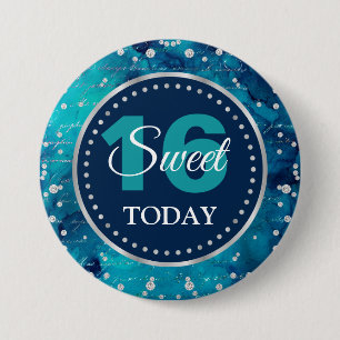 Türkise Meerjungfrau-Buchstaben Muster & Glitter S Button